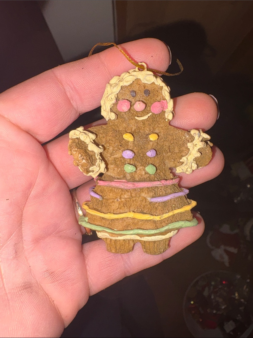 Handheld Gingerbread Girl Ornament with Pastel Icing